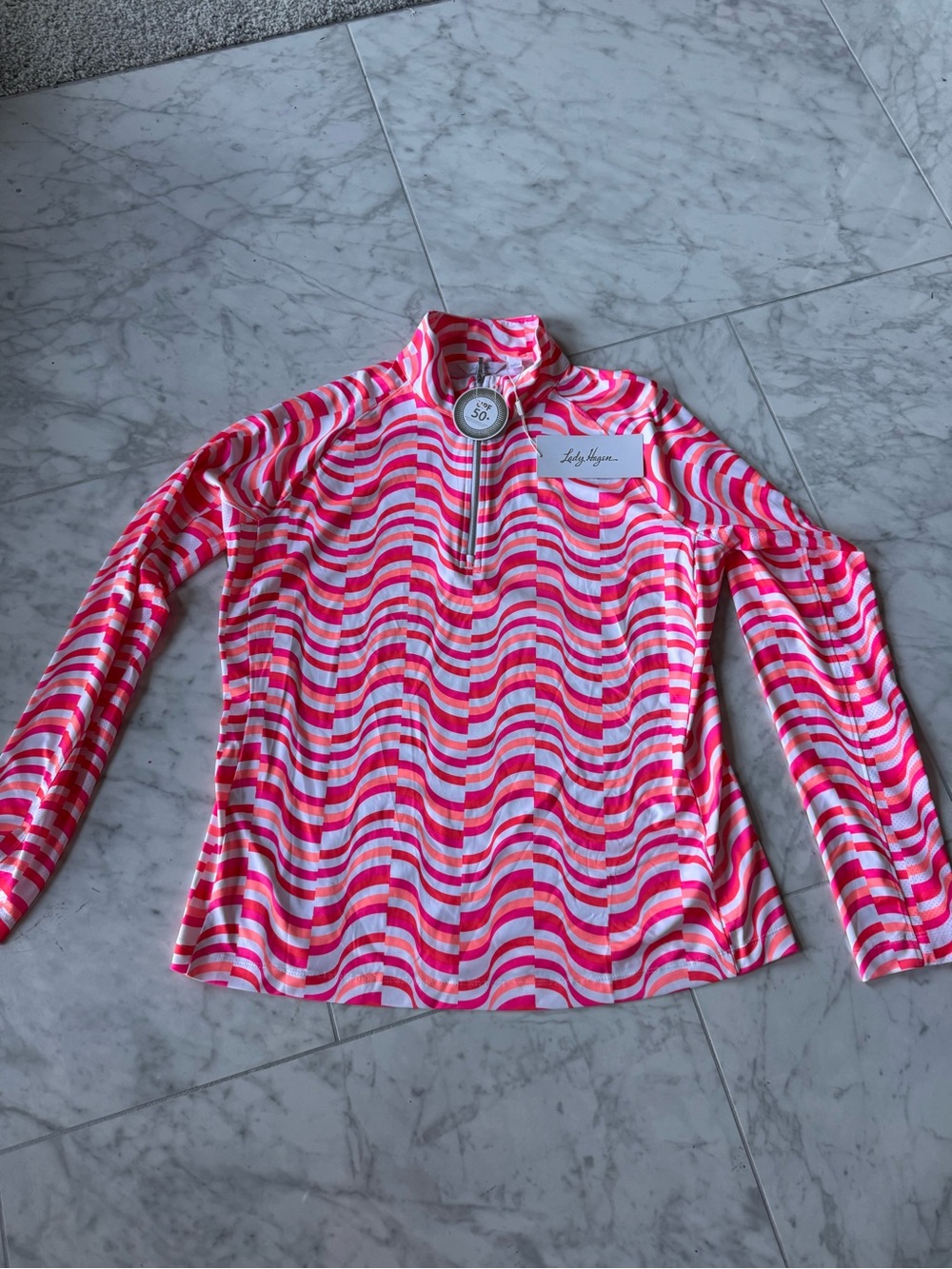 Lady Hagen Pink Multi Wave-Print Women's golf  1/4 zip xl NWT